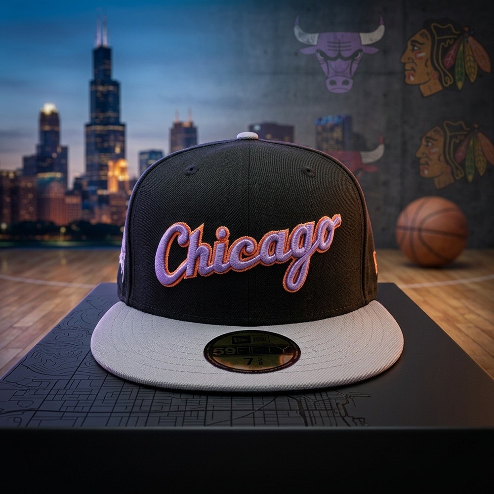 New Era 59FIFTY Chicago White Sox Fitted Hat 7 5/8 Comiskey Park Script Purple